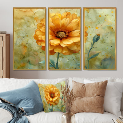 Jaune jaune vert Tender Bloom Marigold - ensemble d'art mural souci