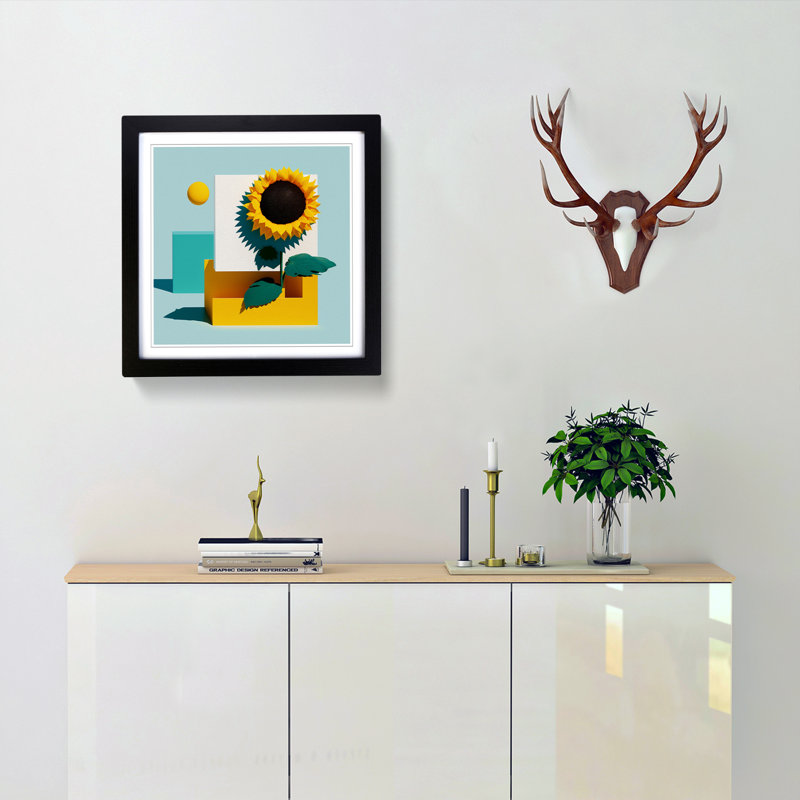 Sunflower Suprematism - Framed Print, Black