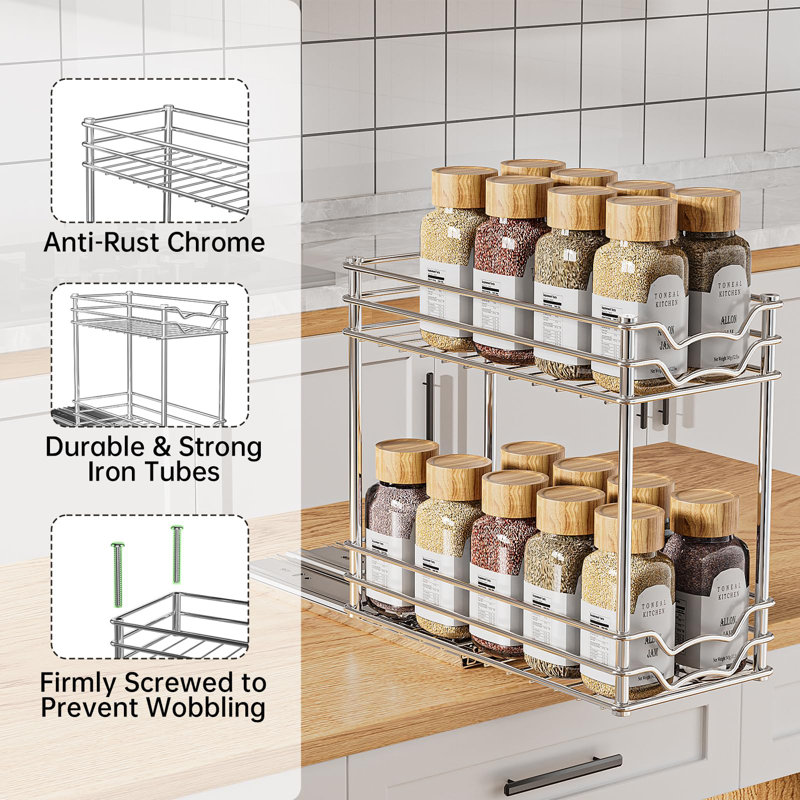 Pull Out Spice Rack Organizer For Inside Cabinet, Slide Out Chrome Spice Organization For Cabinet, Easy To Install Seasoning Organizer For Kitchen Organizers And Storage