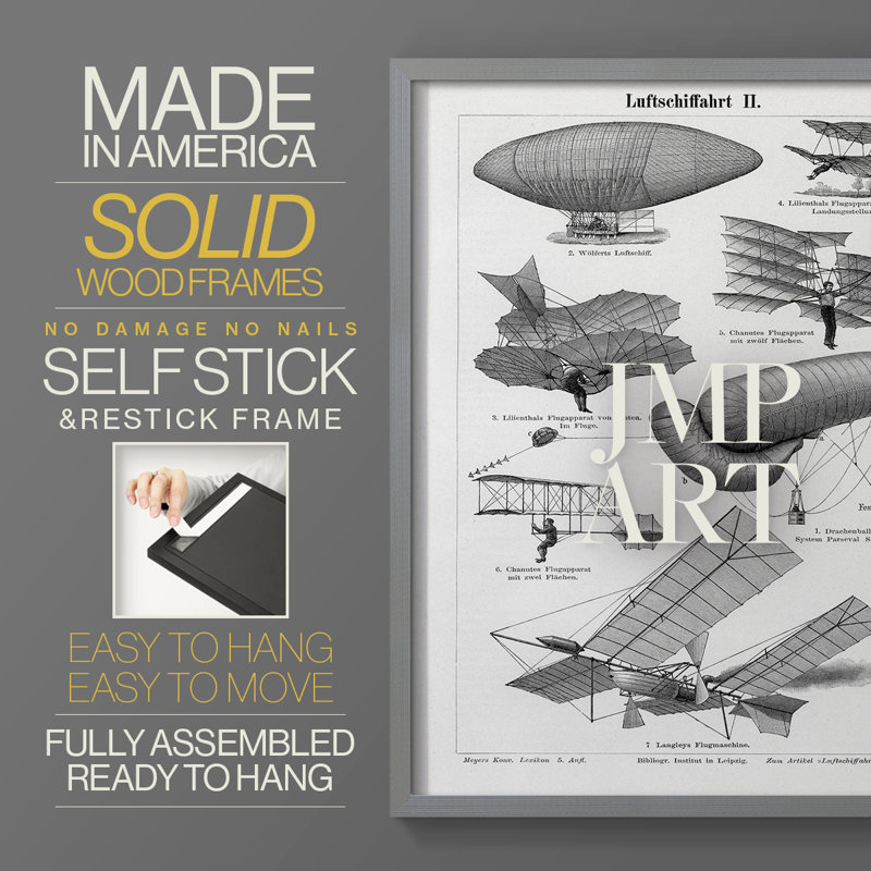 «Industrial Flight», reproduction encadrée - bois massif, Gris, H 15 po x l 12 po