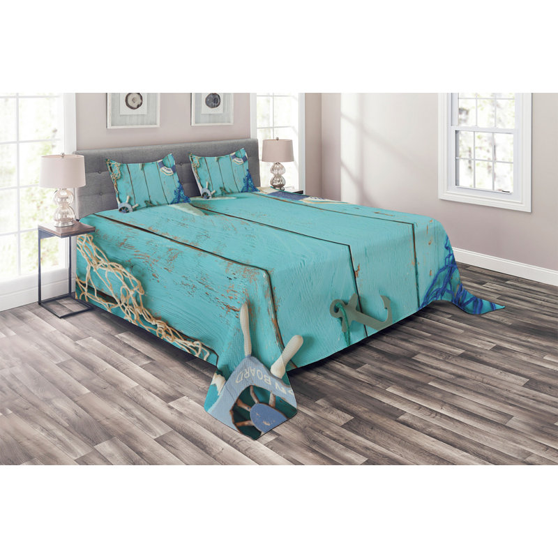 Coastal Polyester Coverlet, King Bedspread + 2 Shams