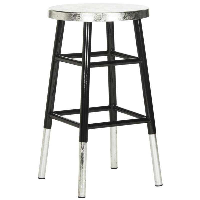 Tabouret de bar et de comptoir Amiaha, Noir, Tabouret de comptoir (assise de 24 po de hauteur), Argent