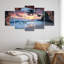 5 pièces d'art mural pour le salon «Sunset View Waves Breaking Tropical Paradise - Sunset»