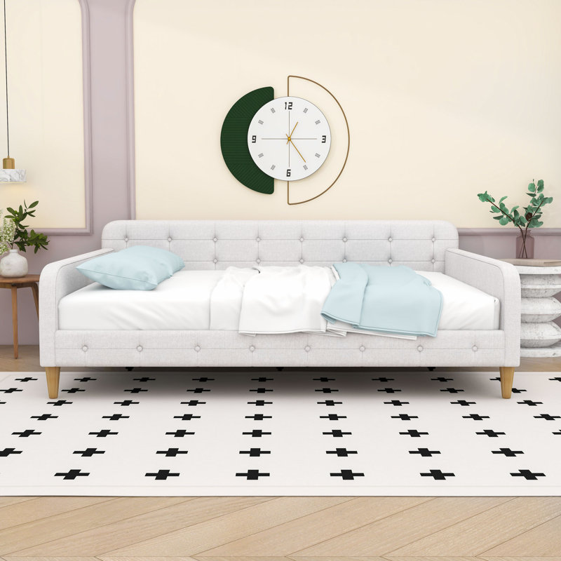 Queen Upholstered Daybed with Support Legs, Beige