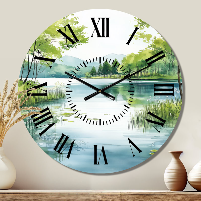 Horloge murale surdimensionnée en métal Spring Lake Light - Blue Cottage, imprimée sur métal, Grand