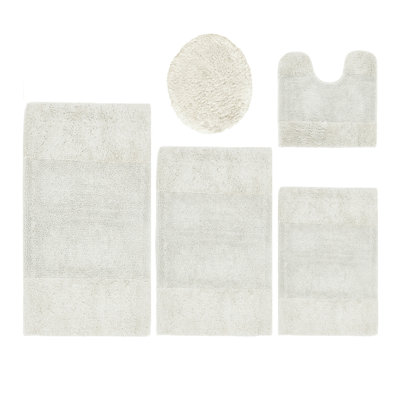 Ensemble de tapis pour salle de bain 100% coton 2155 GSM de qualité supérieure Granada, certifié OEKO-TEX®, envers en latex antidérapant, touffeté moelleux, super absorbant et lavable à la machine pour salle de bain, douche, baignoire et meuble-lavabo, ivoire