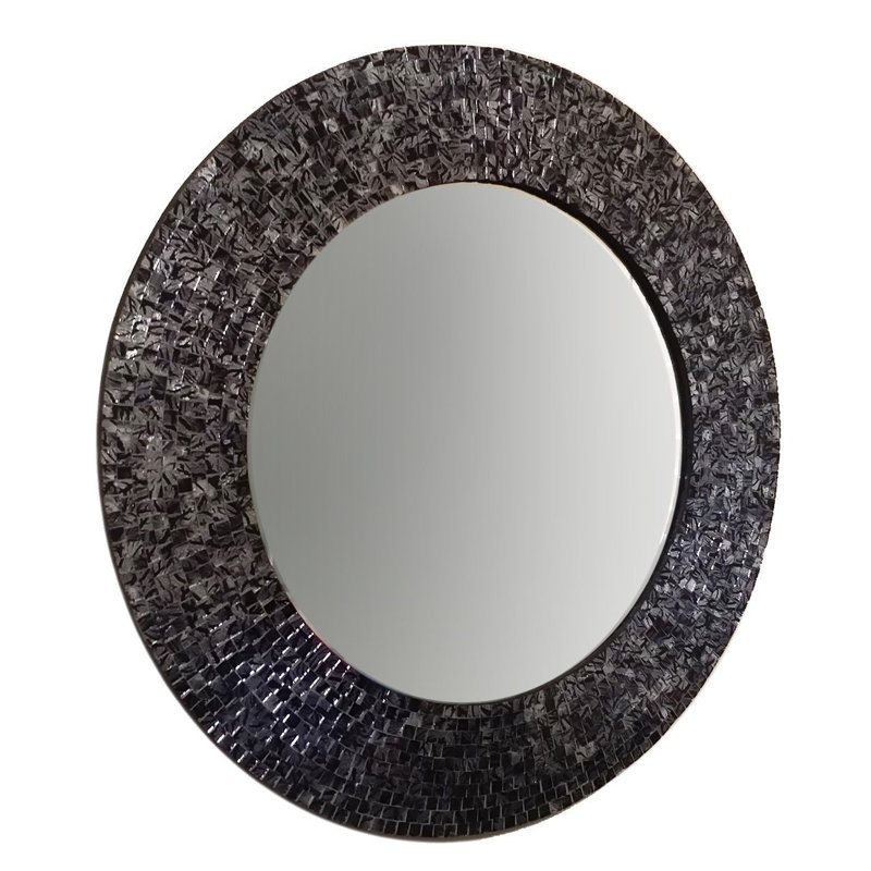 Gelantipy Glass Round Mirror, Black/Silver