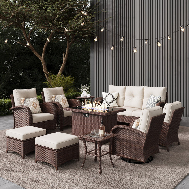 Ensemble de conversation avec coussins pour 9 personnes Marhlau, Beige, Brun