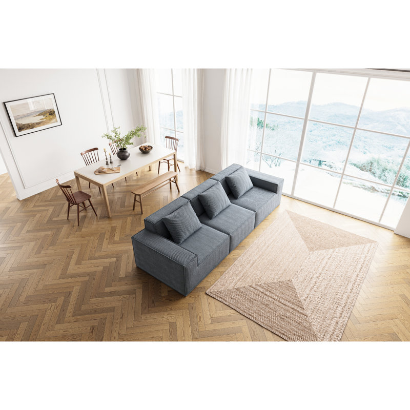 Lit modulaire à 3 places de couleur grise pour accueillir les invités, avec un design à compression et des sièges confortables pour un rassemblement familial convertible agréable, sans assemblage