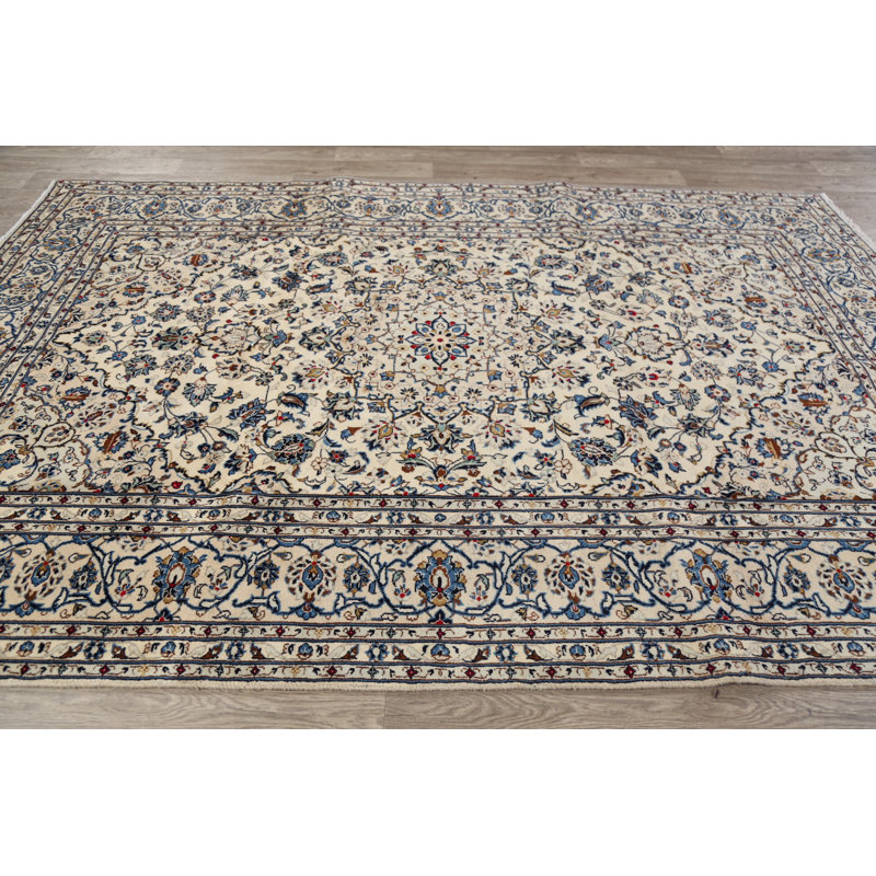 Tapis décoratif en laine noué à la main de conception unique ivoire de 6 pi 5 po x 9 pi 8 po Orason
