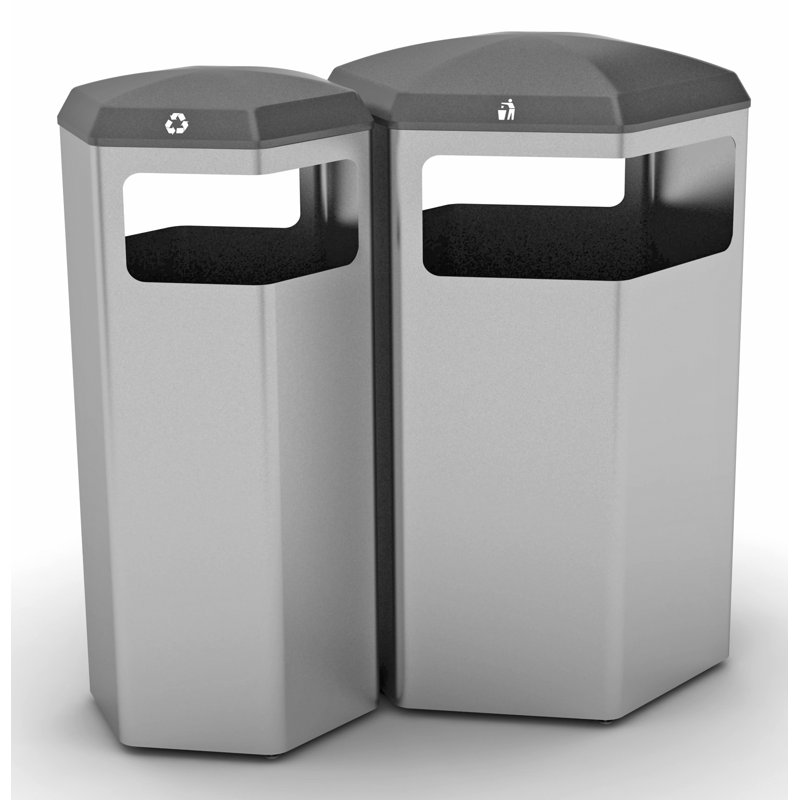 Bac de recyclage HexBin avec ouverture latérale, Métal aluminium, 32 gallons