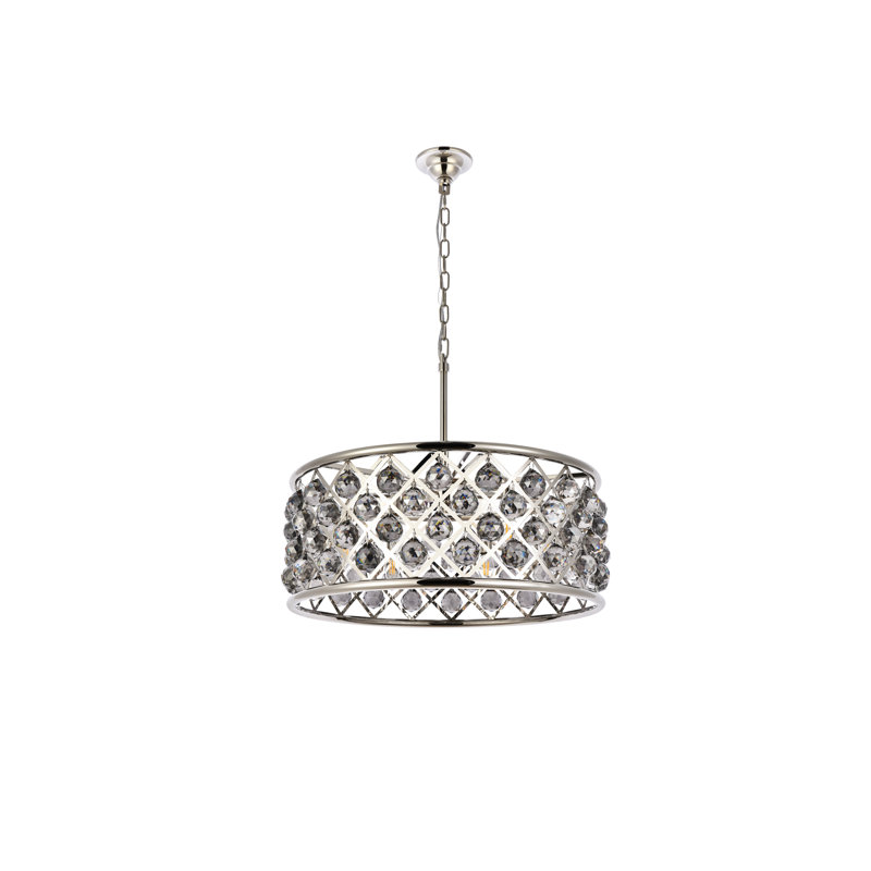 Lustree tambour 6 lumières unique Swinney, Gris argenté, Nickel poli, Gris