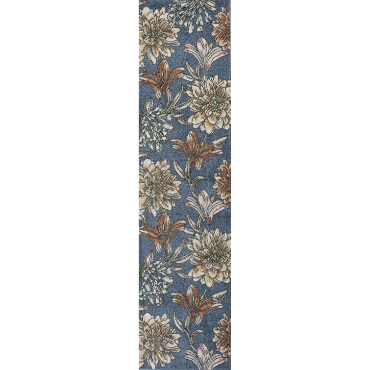 Jahnaya Modern Botanical Flower Blue/Orange/Cream Rug