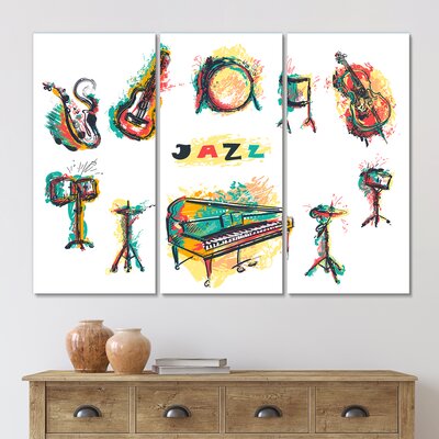 Jazz Music Party Poster With Musical Instruments - Bohemian & Eclectic Canvas Wall Art Print -  East Urban Home, FB8C1C778523494896D3BC5E4A947DE4