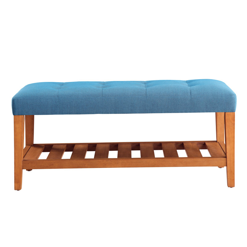 Banc en tissu bleu et finition chêne - l 40 po x P 16 po x H 18 po, siège polyvalent et lumineux de 40 po x 18 po, 8 po moderne et fonctionnel pour la maison