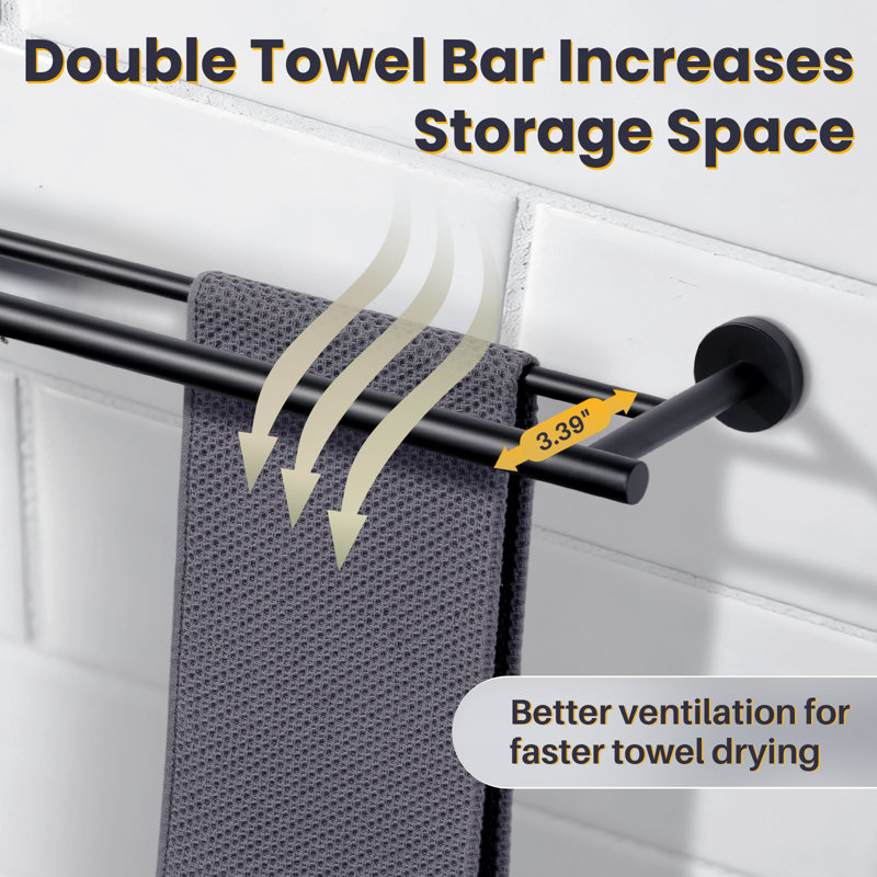 Double barre à serviettes en acier inoxydable SUS 304, porte-serviettes mural pour salle de bain, H 2 po x l 24 po x P 6,1 po