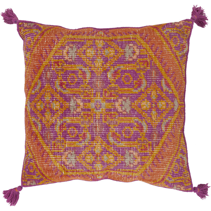 Burnt Orange and Pink Square Tassel Throw Pillow