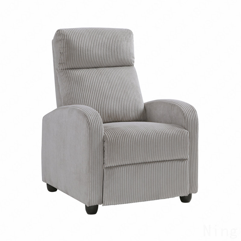 Light Gray Soft Corduroy Modern Push Back Recliner - Solid Wood Frame, Living Room Furniture, Light Gray