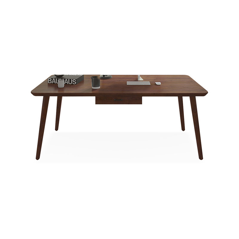 Nut-brown Rectangular Solid Wood desk, 29.53" H x 70.87" W x 31.5" D