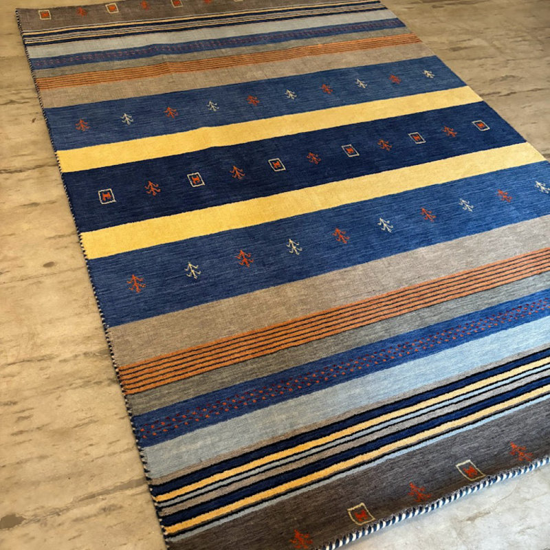 Hand Knotted Wool Striped Area Rug, Rectangle 8' x 10'