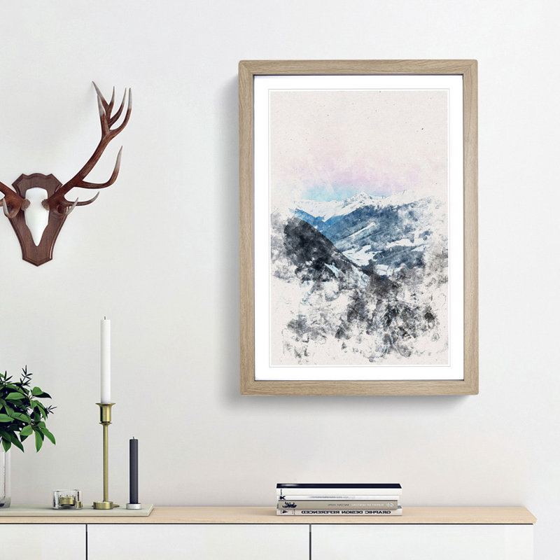 Pink Sky over the Mountains in Italy - Picture Frame Painting Print, 33cm H x 24cm W x 2cm D, Oak Framed