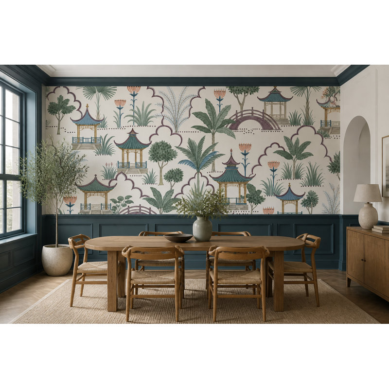 Murale de pagode de jardin, Non tissé, 120 po x 96 po