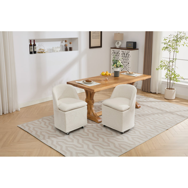 058-Ensemble de 2 chaises de salle à manger en chenille avec roues universelles, Bleu