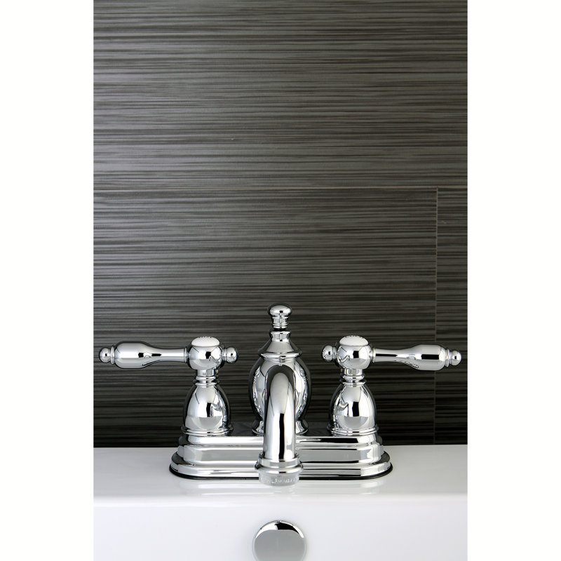 Kingston Brass Tudor Two-Handle 3-Hole Deck Mount 4" Centerset Bathroom Faucet with Brass Pop-Up, Chrome