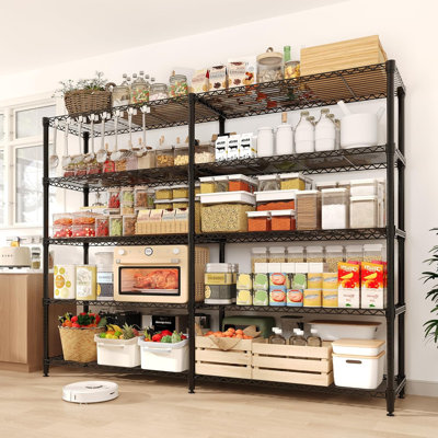 177.8cm H Storage Shelves 601 kg Metal Shelving, 177.8 cm Wide Wire Shelf 5-Tiers Storage Shelving Unit Heavy Duty, L-Shaped Wire Rack for Kitchen Office Pantry Garage