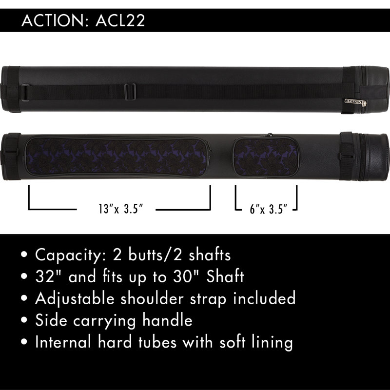 14" Pool Cue Case, Black/Purple