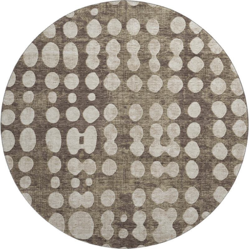 Tapis brun Prisco lavable à la machine de qualité supérieure, Rond 8 pi