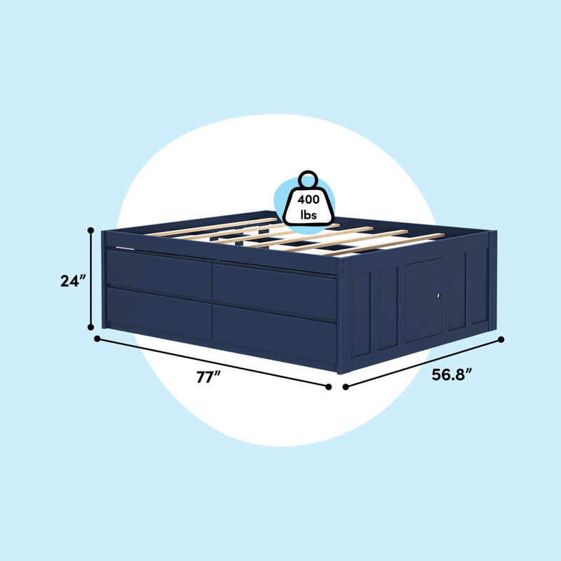 Jack Captain Bed with Storage Drawers, Blue, Full