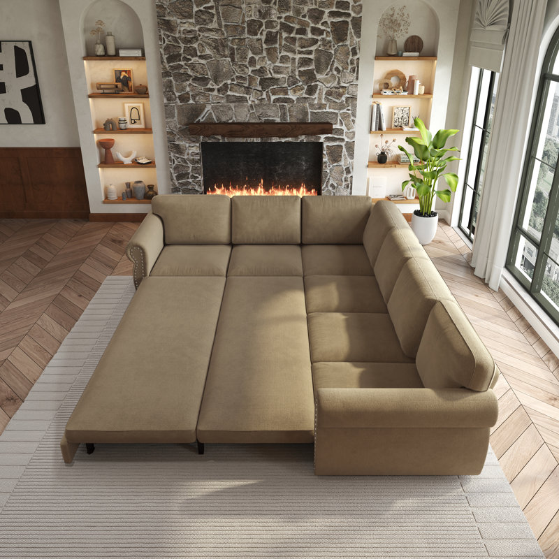 Canapé modulaire multifonctionnel en chenille, grand canapé convertible avec lit, design moderne pour la maison