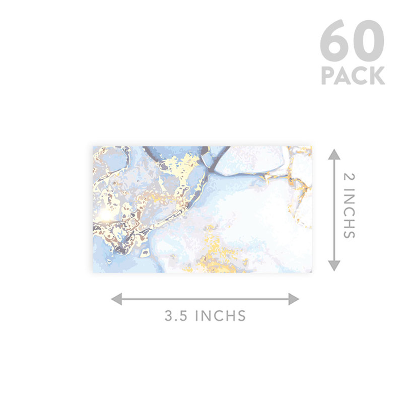 Cartes de place en agate dorées bleues pour tables de fête de mariage, places assises nominatives pour supports, paquet de 60