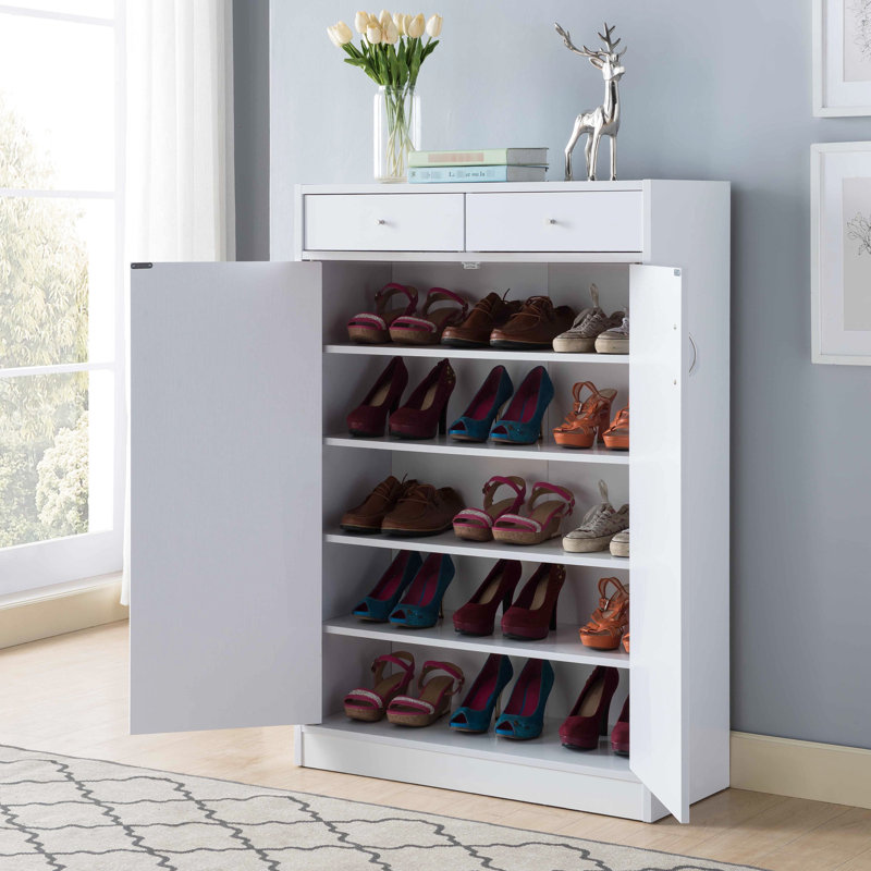 Armoire à chaussures avec cinq tablettes, deux tiroirs, pouvant accueillir 15 paires de chaussures