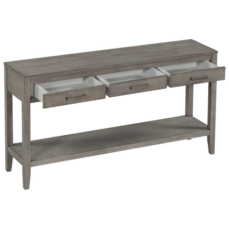 Contemporary 3-Drawer Console Table with 1 Shelf, Gray