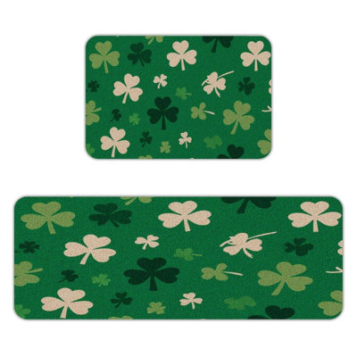 Green Shamrocks, 2 Pcs Non Slip Kitchen Mats
