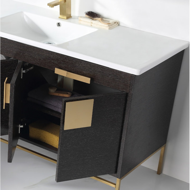 Ensemble de meuble-lavabo simple 48 po Maisie, Grain droit noir, Laiton satiné