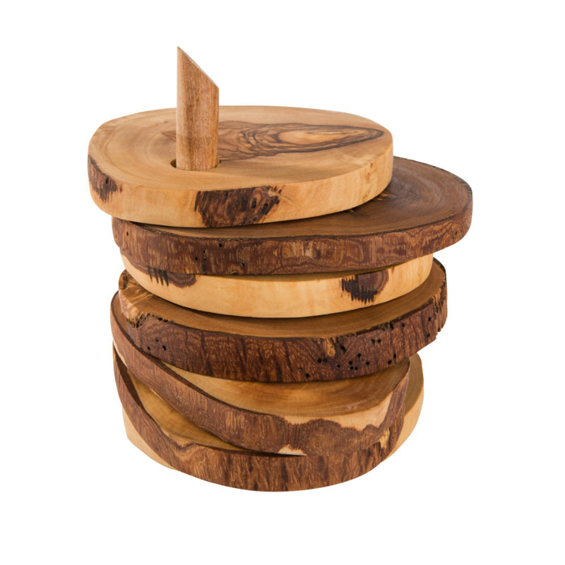 Wood Round 6 Piece Coaster Set