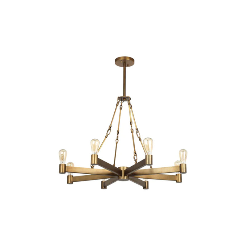 Antique Brass 8-Light Starburst Metal Chandelier