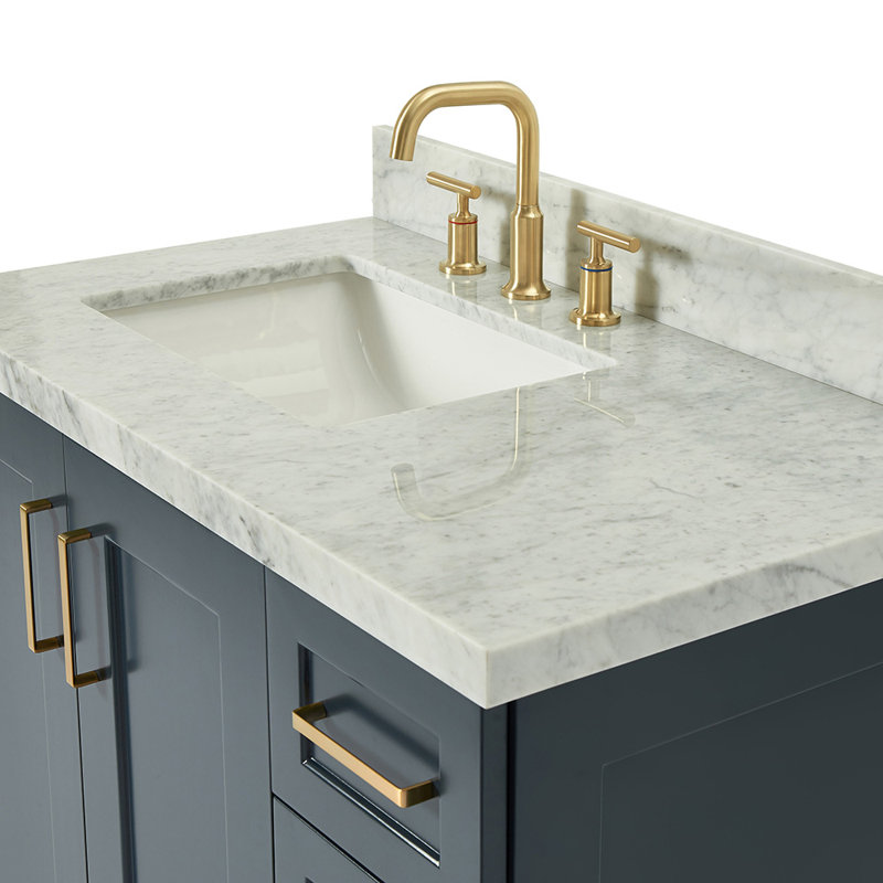 ARIEL TAYLOR 37 IN LEFT OFFSET RECTANGLE SINK VANITY, Midnight Blue, Rectangle, Left 