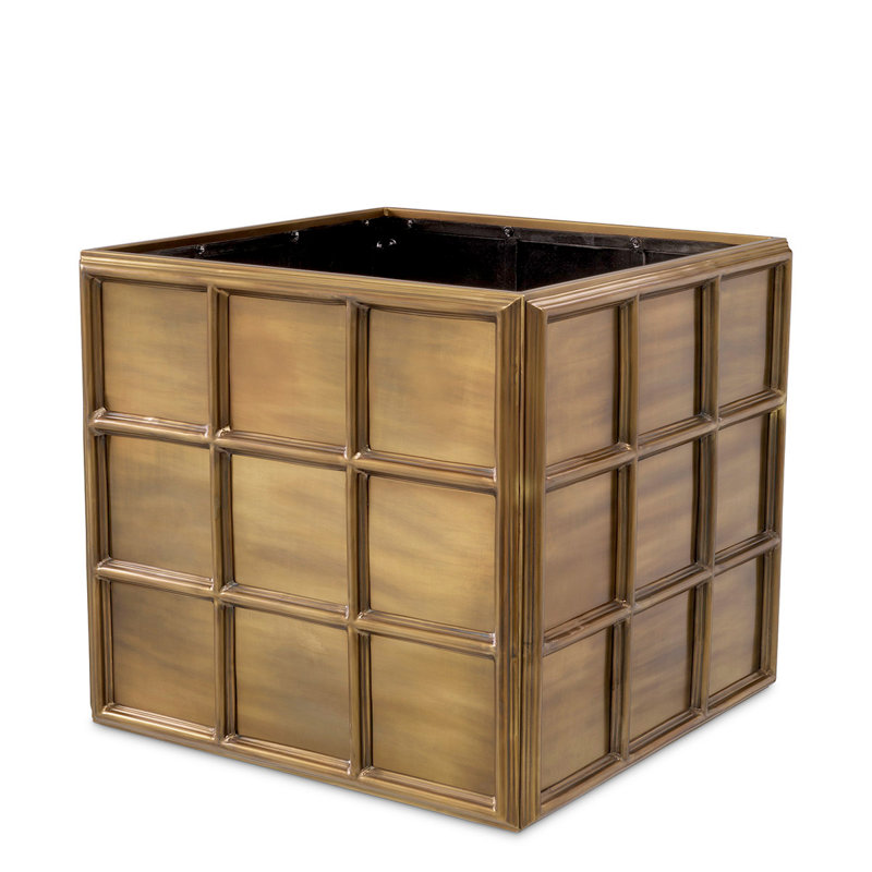 Grid Handmade Metal Planter, Vintage Brass, 28.15" H x 31.1" W x 31.1" D