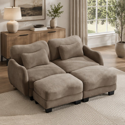 Canapé de soutien en chenille avec coussin de taille délicate et repose-pieds mobile, conception ergonomique incurvée, canapé modulaire facile à assembler pour le bureau du salon