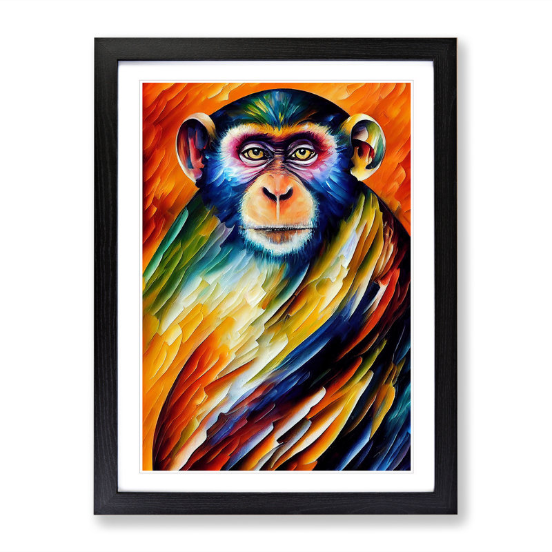 Monkey Portrait No.1 - Single Picture Frame Print, Black, 64cm H x 46cm W