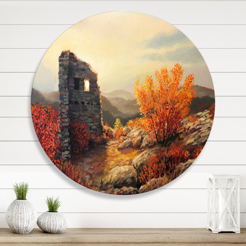 Old Fortress Ruins During Sunset - Unframed Painting on Metal, 11" H x11" W x 1" D