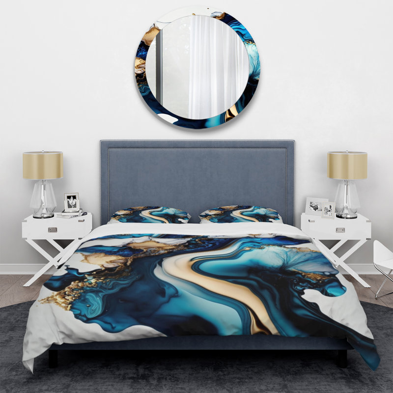 Ensemble de housse de couette en microfibre / polyester Abstract Marble Geode Blue II