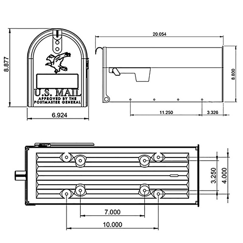 White Medium Steel Post-Mount Mailbox with Red Flag