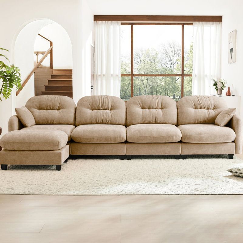4 pièces modulaires en chameau, matériau chenille, courbe ergonomique, dossier pour sièges modulaires, housse souple, design, différents espaces plissés