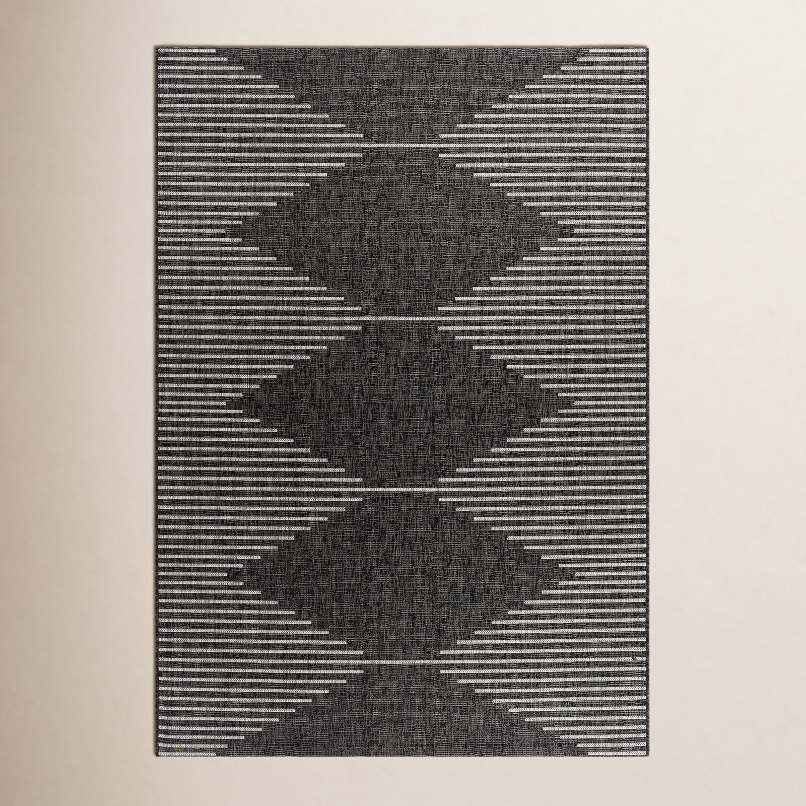 Abdulazeez Black Geometric Outdoor Rug, Rectangle 7'10" x 10'2"