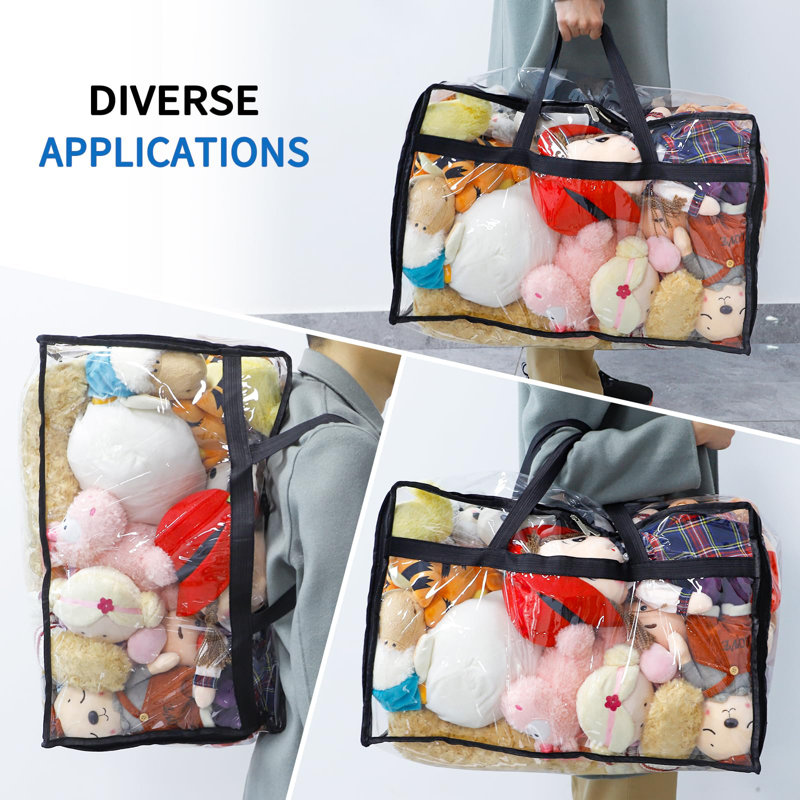 60L Clear Storage Bag, With Zipper And Reinforced Handle,(Clear/4 PCS)